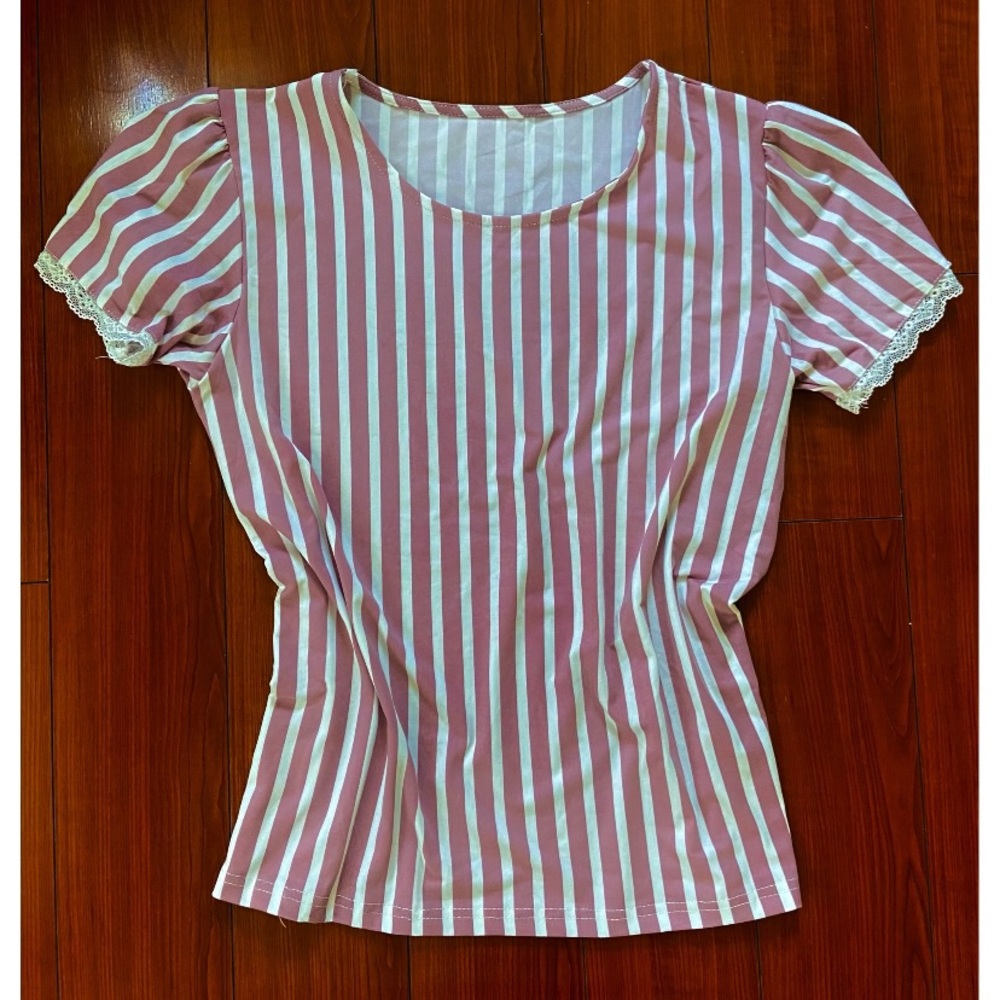 Soft Pink and White Striped Stretch T
